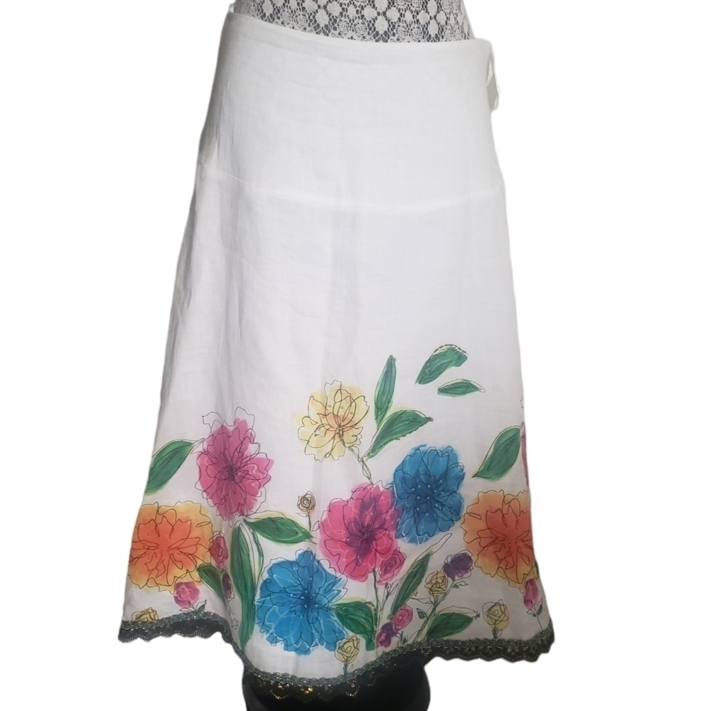 HP. Anne Carson Floral Linen Skirt